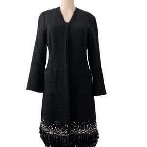 NWT Lafayette 148 Black Beaded Feather Trim Coat Jacket Sz 2
